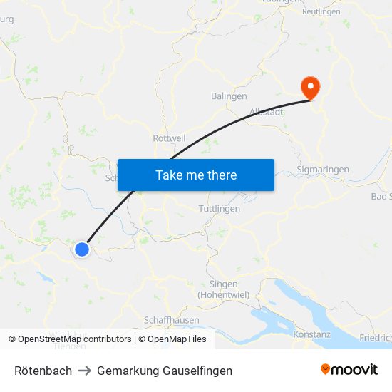 Rötenbach to Gemarkung Gauselfingen map