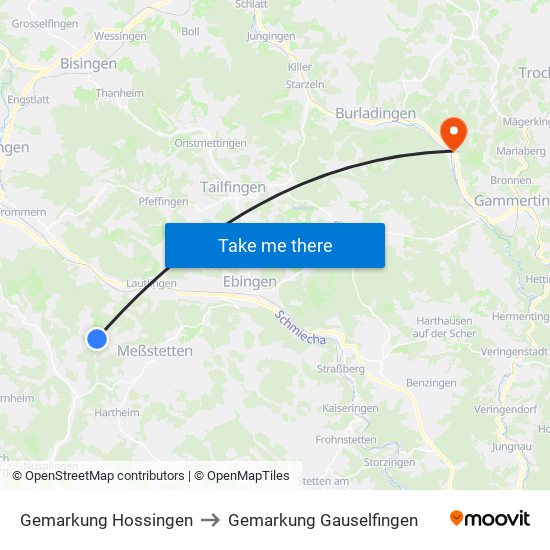 Gemarkung Hossingen to Gemarkung Gauselfingen map