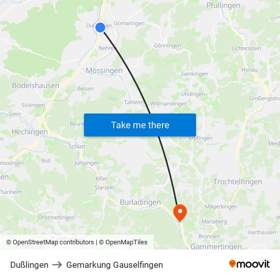 Dußlingen to Gemarkung Gauselfingen map