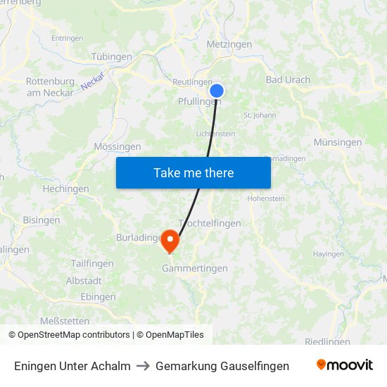 Eningen Unter Achalm to Gemarkung Gauselfingen map