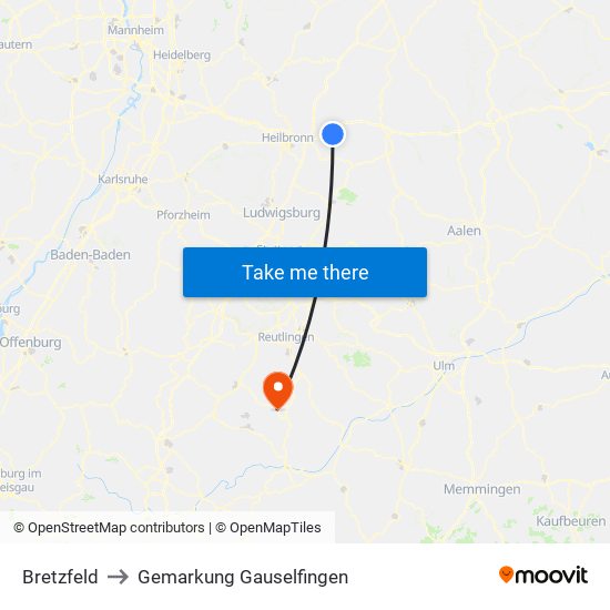 Bretzfeld to Gemarkung Gauselfingen map