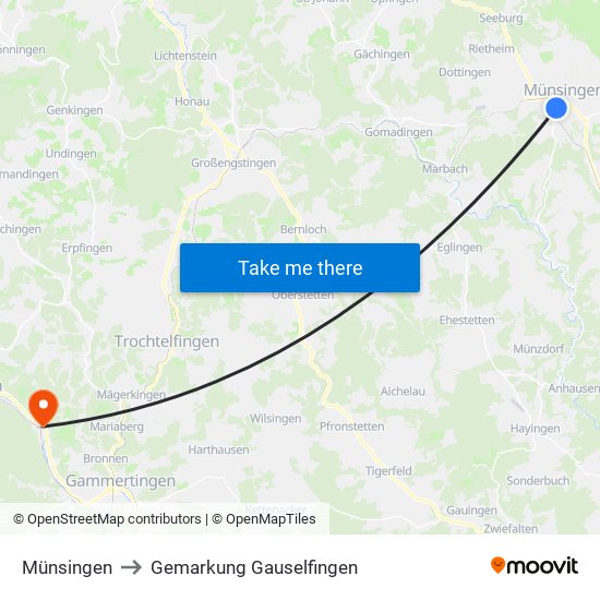 Münsingen to Gemarkung Gauselfingen map