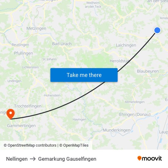 Nellingen to Gemarkung Gauselfingen map