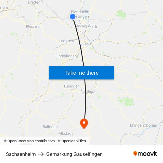 Sachsenheim to Gemarkung Gauselfingen map