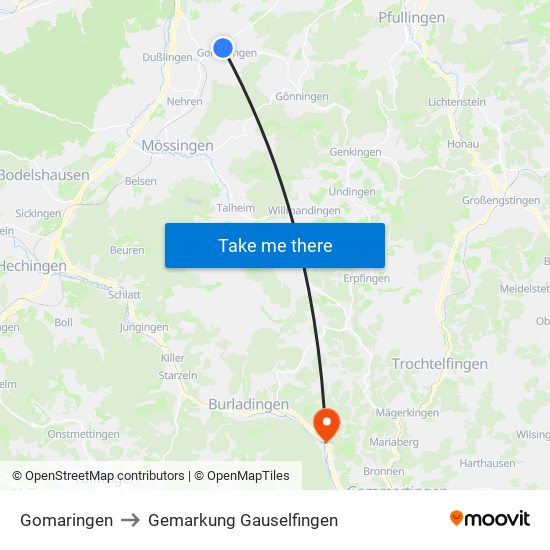 Gomaringen to Gemarkung Gauselfingen map