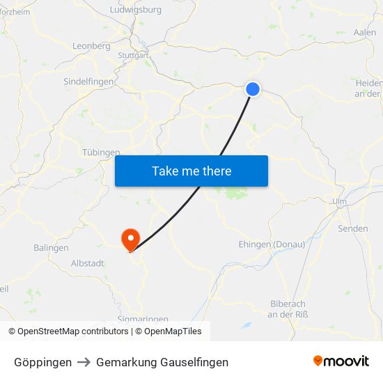 Göppingen to Gemarkung Gauselfingen map