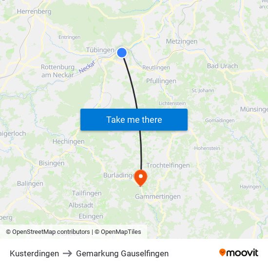 Kusterdingen to Gemarkung Gauselfingen map