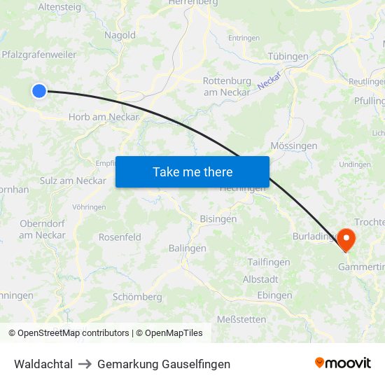 Waldachtal to Gemarkung Gauselfingen map