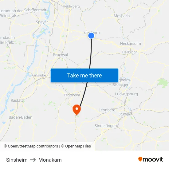 Sinsheim to Monakam map