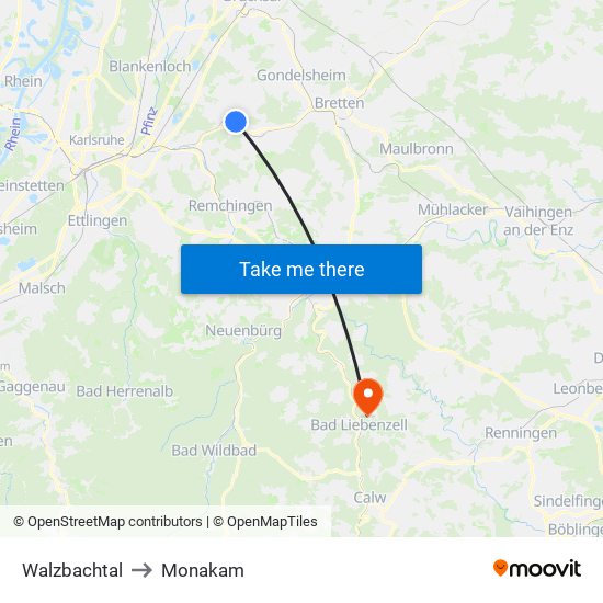 Walzbachtal to Monakam map