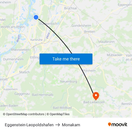 Eggenstein-Leopoldshafen to Monakam map