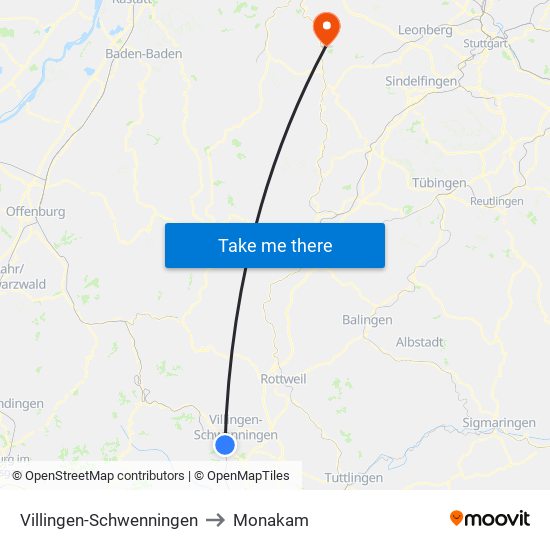 Villingen-Schwenningen to Monakam map