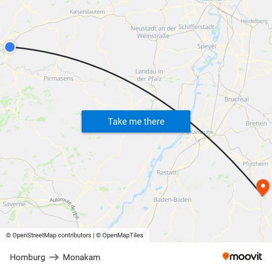 Homburg to Monakam map