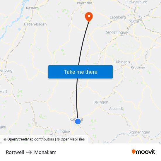 Rottweil to Monakam map