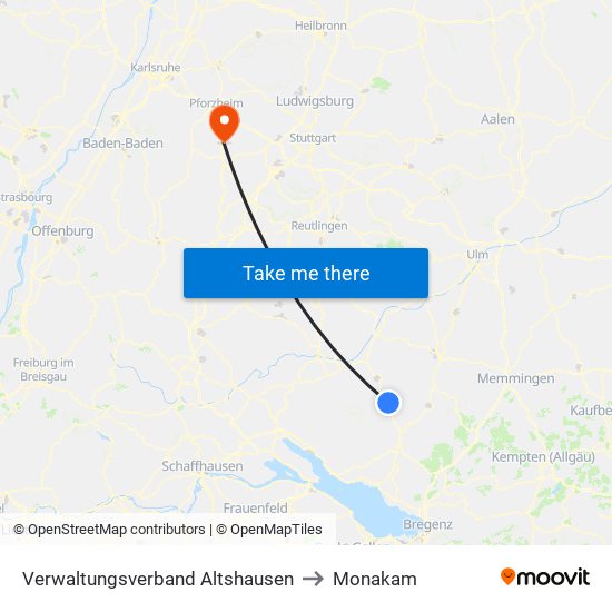 Verwaltungsverband Altshausen to Monakam map