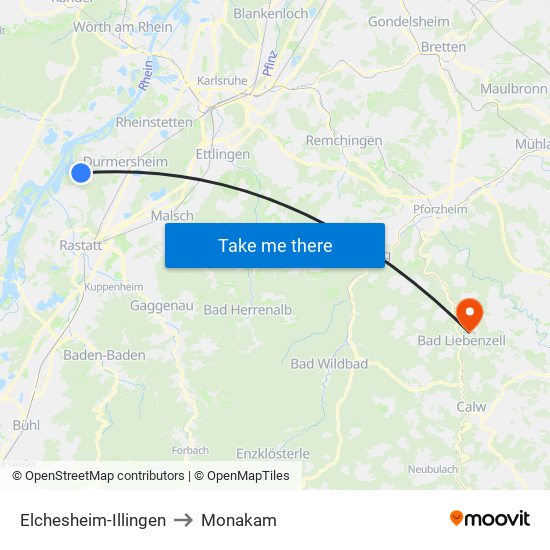 Elchesheim-Illingen to Monakam map