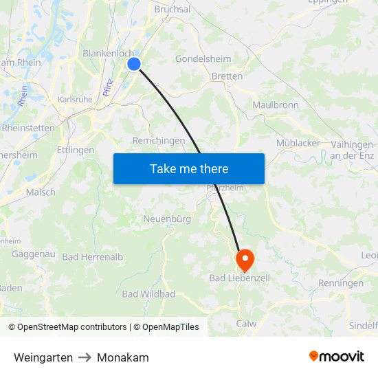 Weingarten to Monakam map