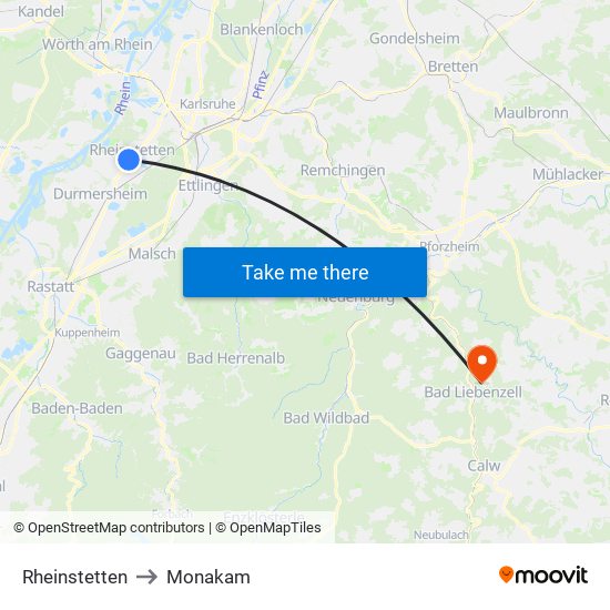 Rheinstetten to Monakam map