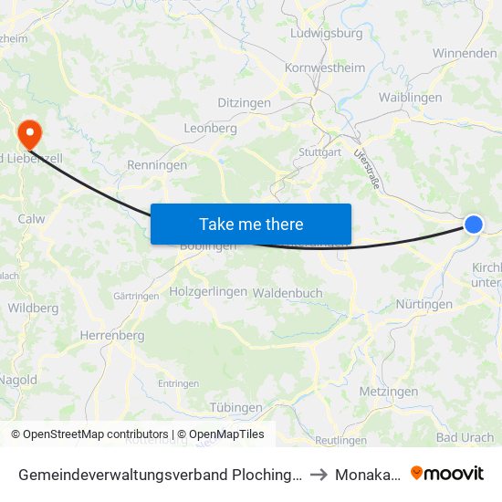 Gemeindeverwaltungsverband Plochingen to Monakam map