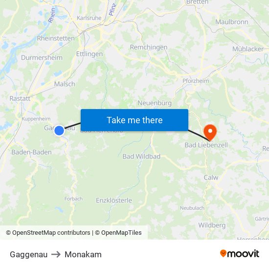 Gaggenau to Monakam map