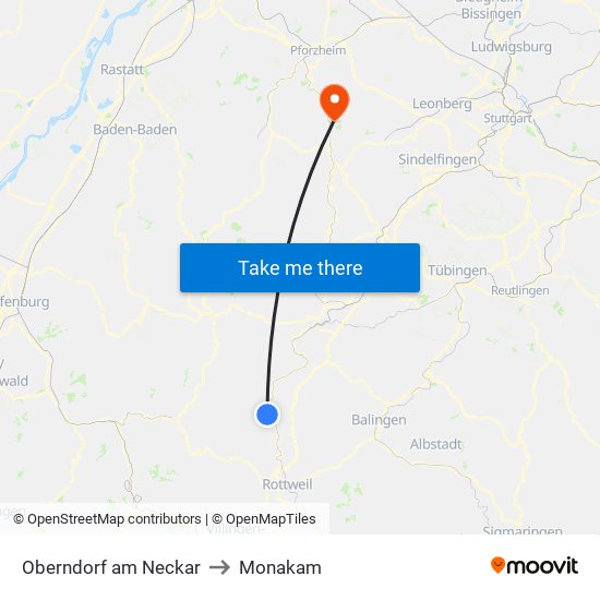 Oberndorf am Neckar to Monakam map