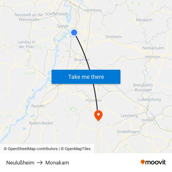 Neulußheim to Monakam map