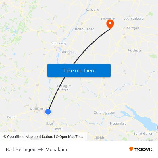 Bad Bellingen to Monakam map