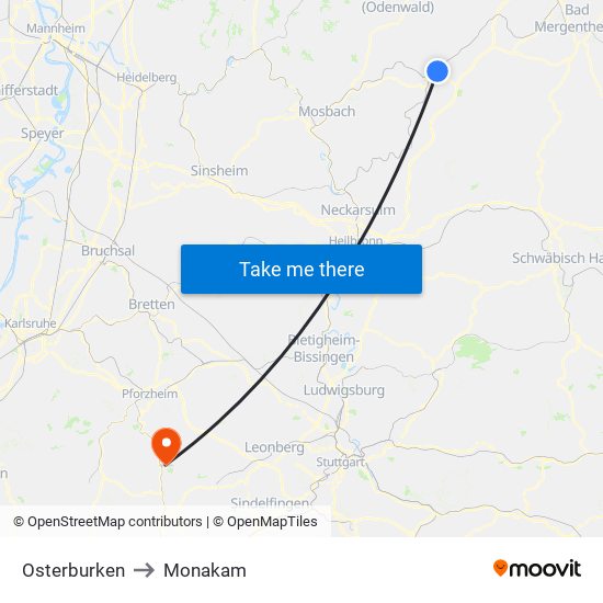 Osterburken to Monakam map