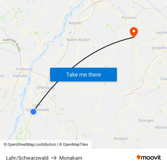 Lahr/Schwarzwald to Monakam map