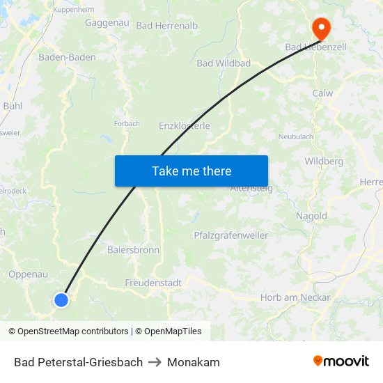 Bad Peterstal-Griesbach to Monakam map