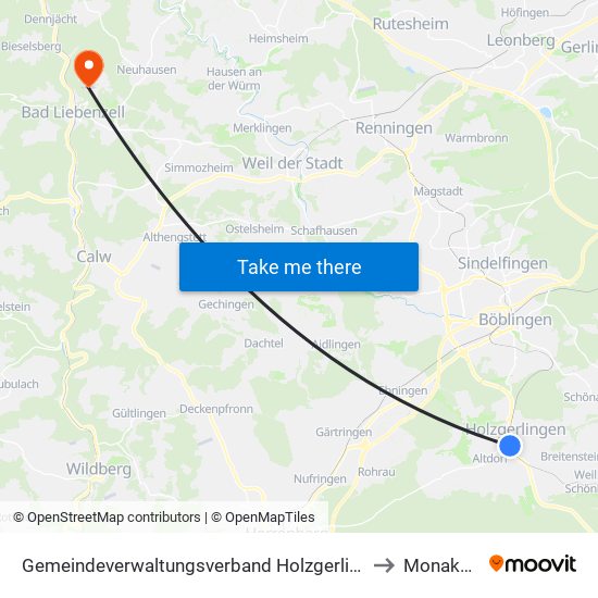 Gemeindeverwaltungsverband Holzgerlingen to Monakam map