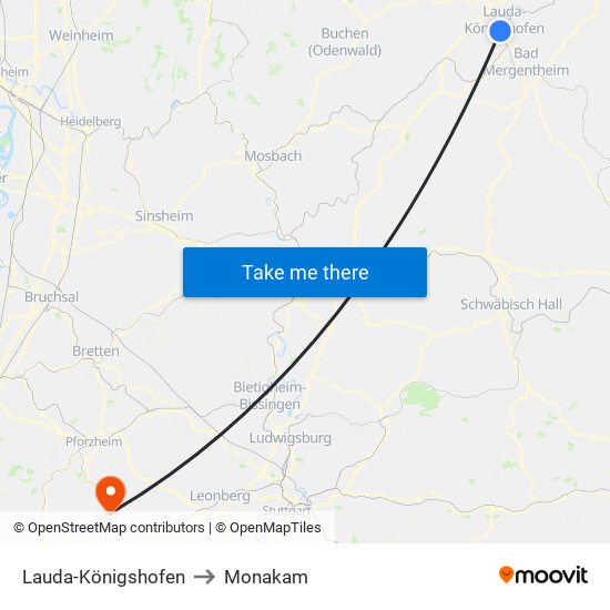 Lauda-Königshofen to Monakam map