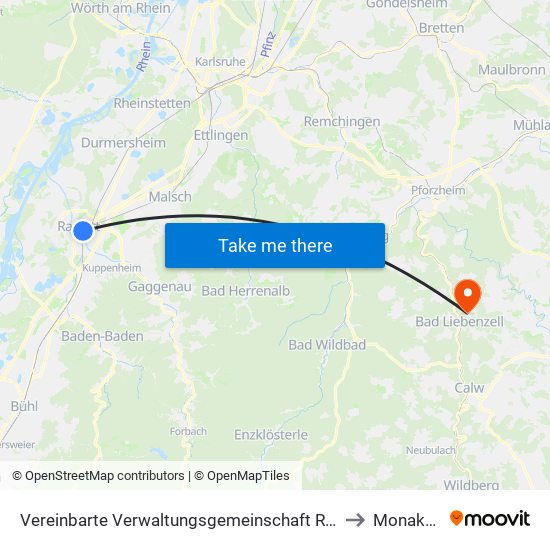 Vereinbarte Verwaltungsgemeinschaft Rastatt to Monakam map