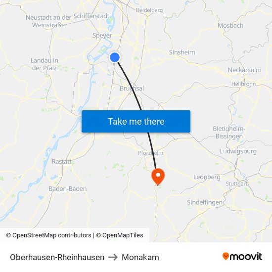 Oberhausen-Rheinhausen to Monakam map