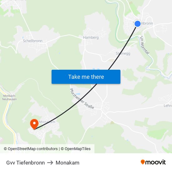 Gvv Tiefenbronn to Monakam map