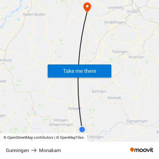 Gunningen to Monakam map