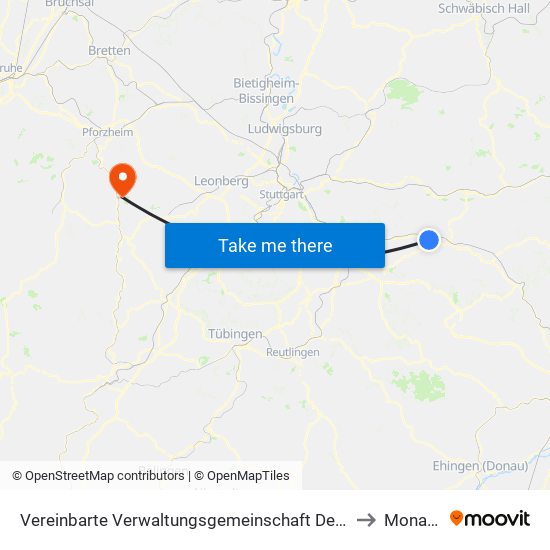 Vereinbarte Verwaltungsgemeinschaft Der Stadt Uhingen to Monakam map