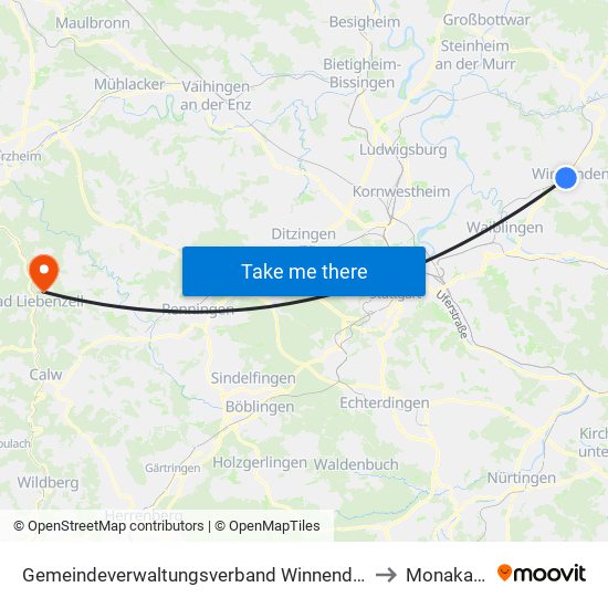 Gemeindeverwaltungsverband Winnenden to Monakam map