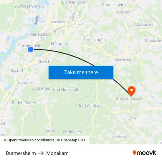 Durmersheim to Monakam map