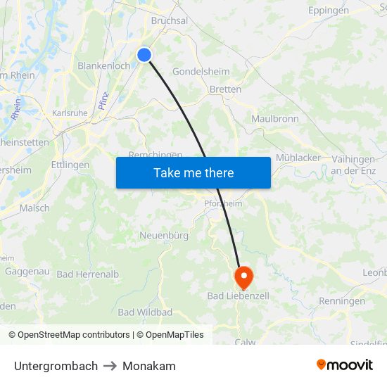 Untergrombach to Monakam map