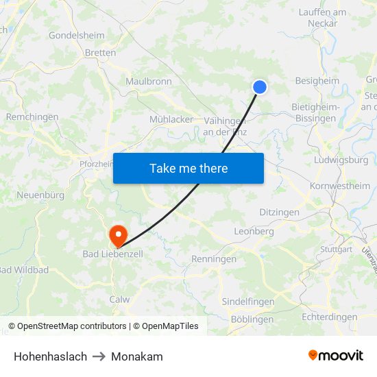 Hohenhaslach to Monakam map