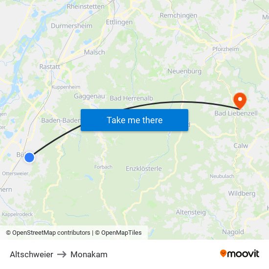 Altschweier to Monakam map