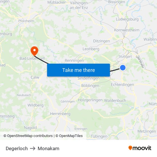 Degerloch to Monakam map