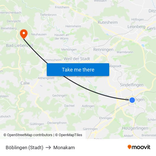 Böblingen (Stadt) to Monakam map