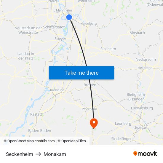 Seckenheim to Monakam map