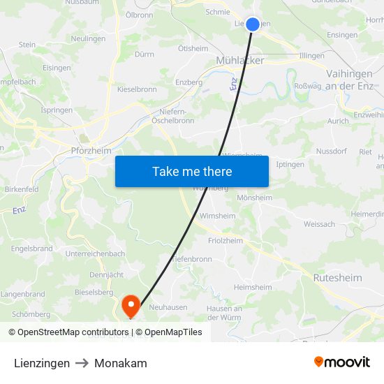 Lienzingen to Monakam map