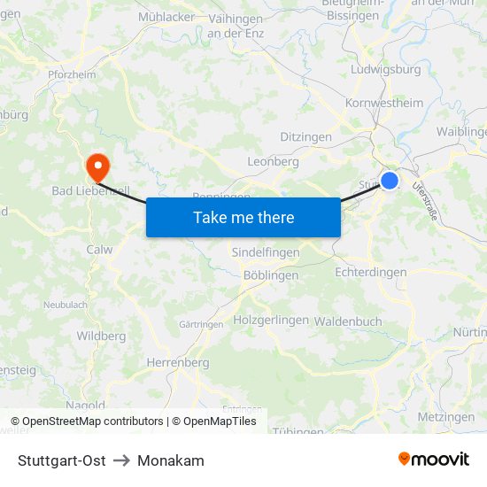 Stuttgart-Ost to Monakam map