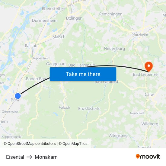 Eisental to Monakam map