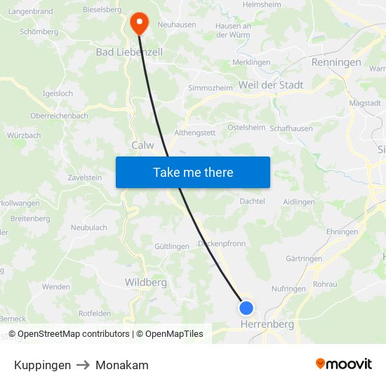 Kuppingen to Monakam map