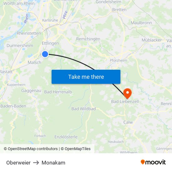 Oberweier to Monakam map